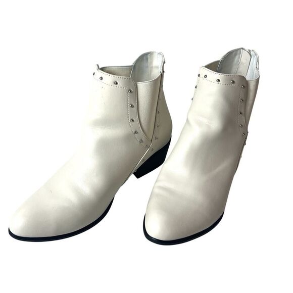 Esprit Ankle Heel Bootie Womens Sz 11 M Ivory Faux Leather Zip Up Comfort Casual - Picture 2 of 10